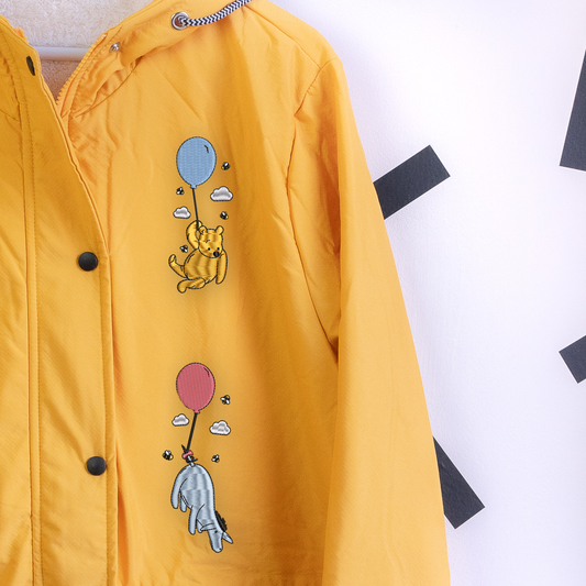 Winnie Balloons Embroidered Fluffy Rain Coat - Yellow