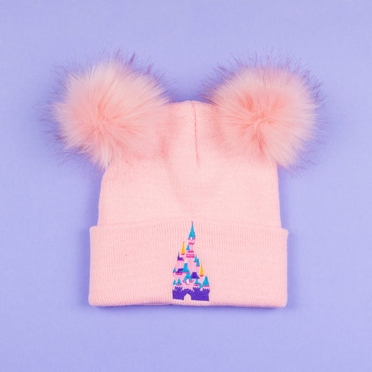 DLP Castle Pink Pom Pom Embroidered Beanie