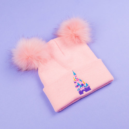 DLP Castle Pink Pom Pom Embroidered Beanie