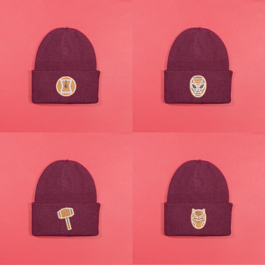 Superhero Gingerbread Knitted Beanie - Burgundy