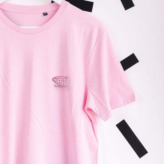 Mad Hatter's Pink Teacup Embroidered T-Shirt - Light Pink