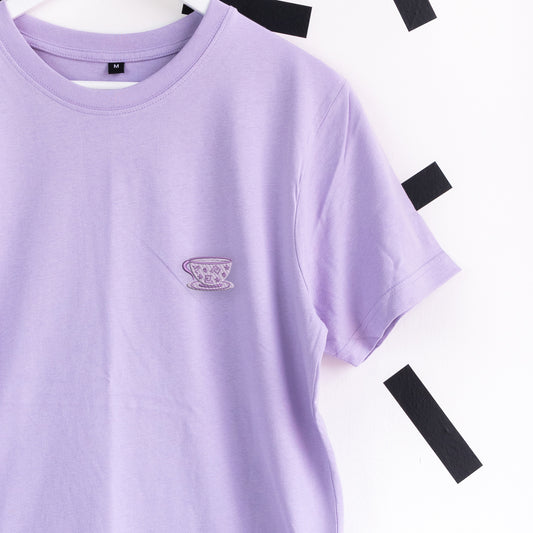 Mad Hatter's Purple Teacup Embroidered T-Shirt - Light Purple