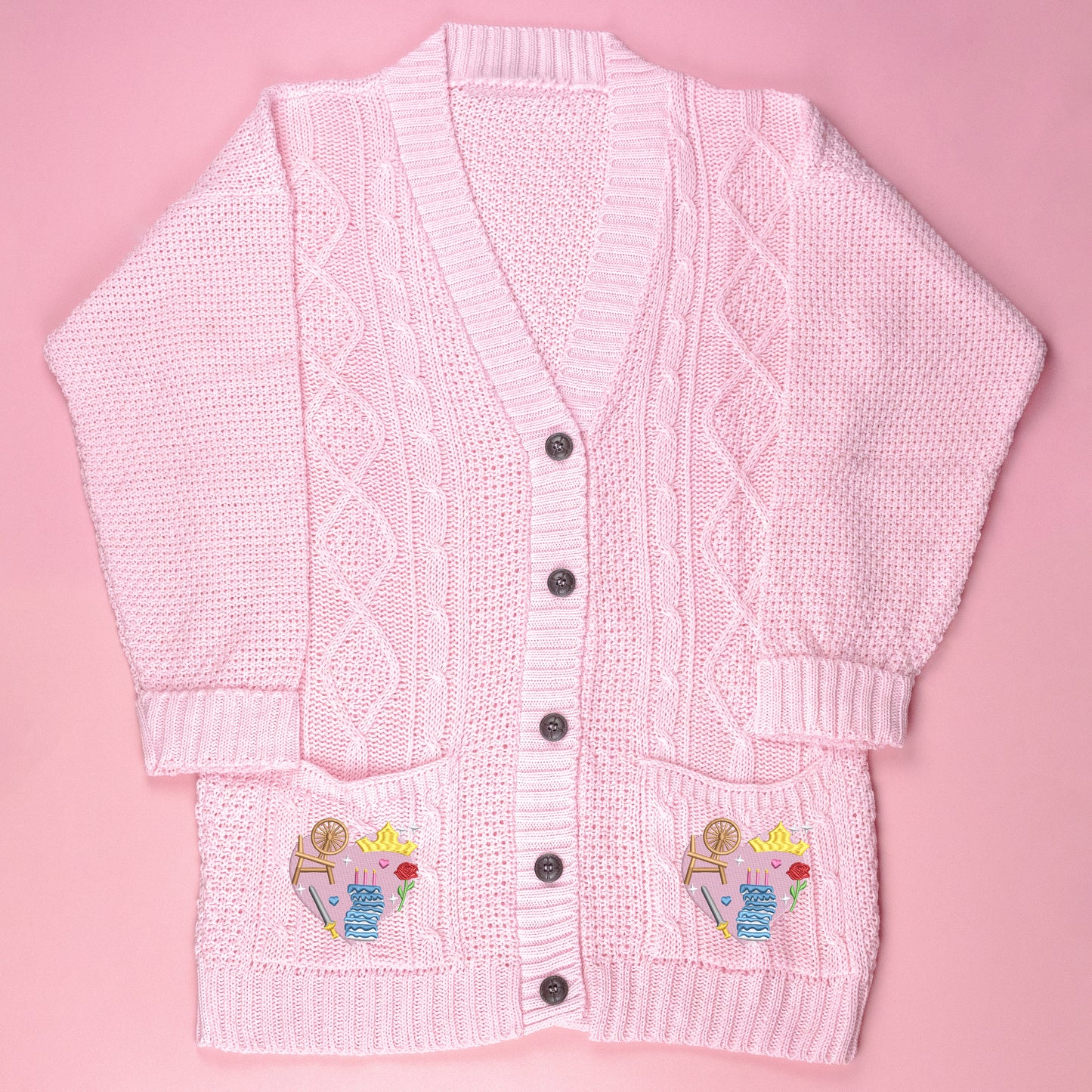 Aurora Heart Embroidered Pink Cardigan