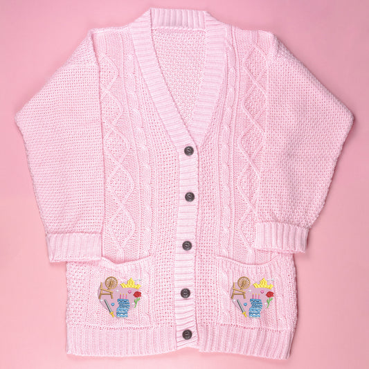 Aurora Heart Embroidered Pink Cardigan