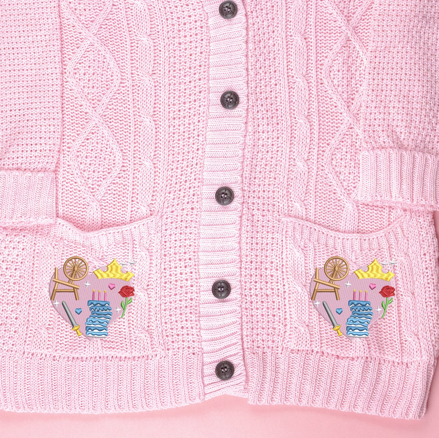 Aurora Heart Embroidered Pink Cardigan