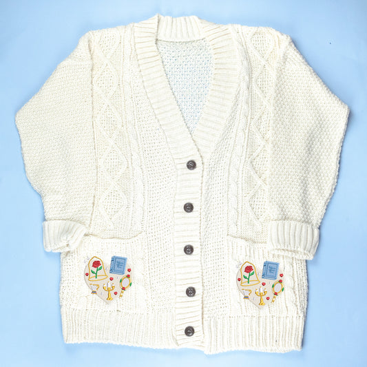 Belle Heart Embroidered Cream Cardigan