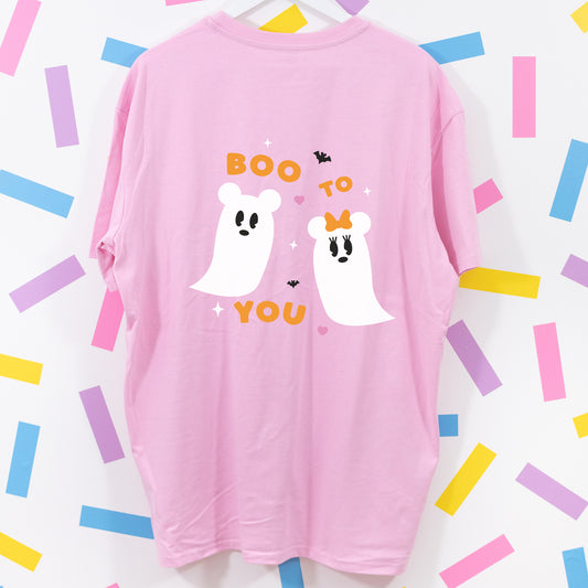 Boo To You Mickey & Minnie Ghosts Oversized T-Shirt - Pink