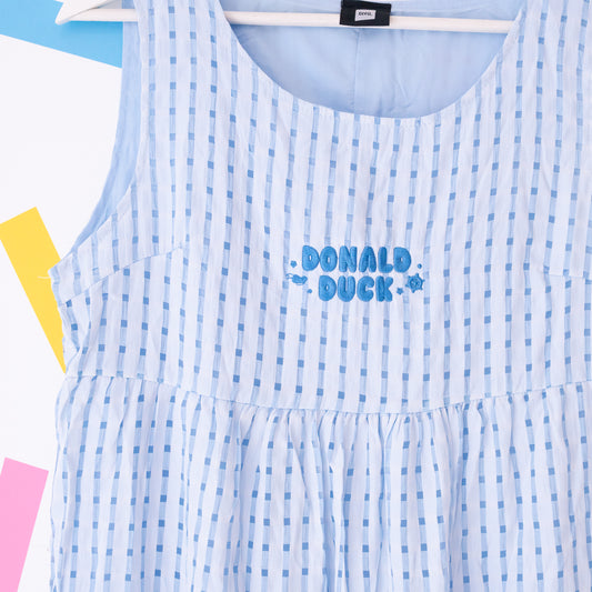 Donald Duck Embroidered Blue Gingham Dress