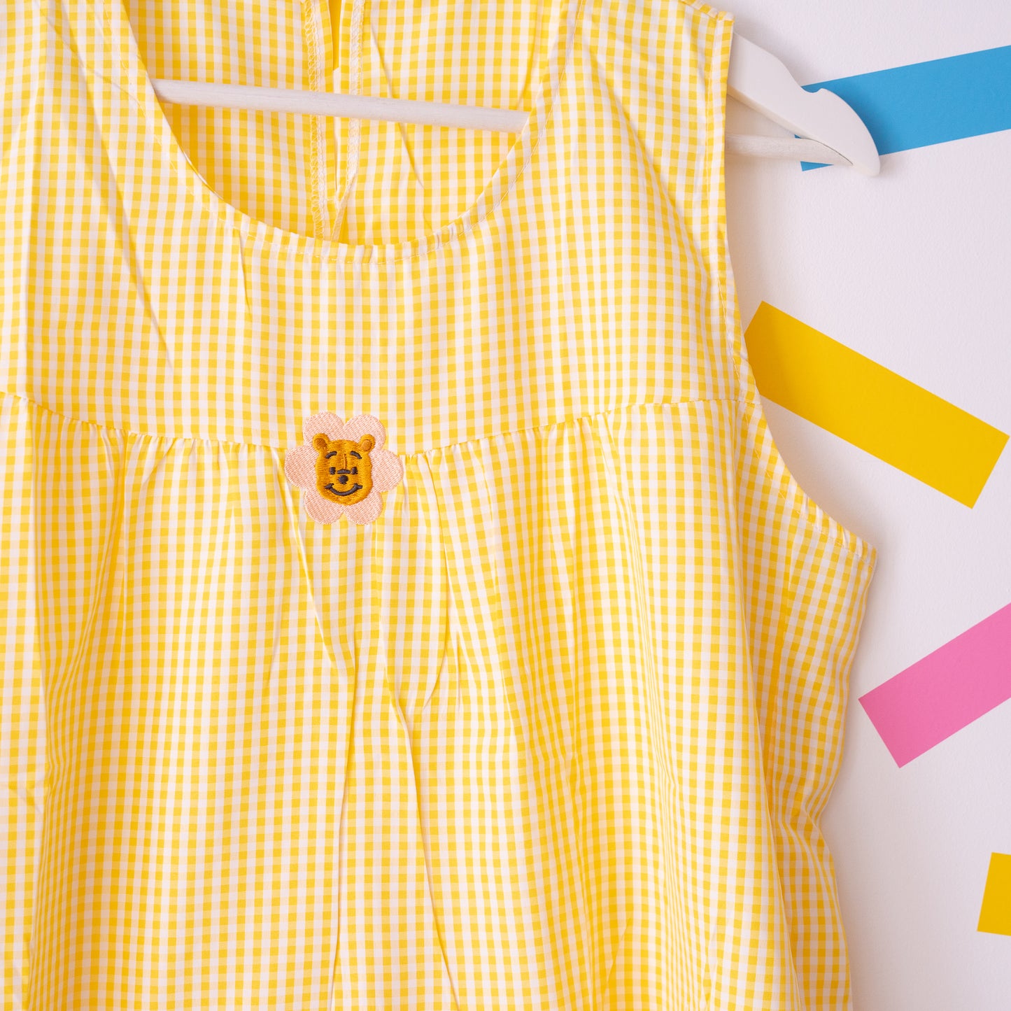 Winnie Floral Embroidered Yellow Gingham Vest T-Shirt