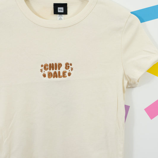 Chip & Dale Embroidered Women's Natural T-Shirt