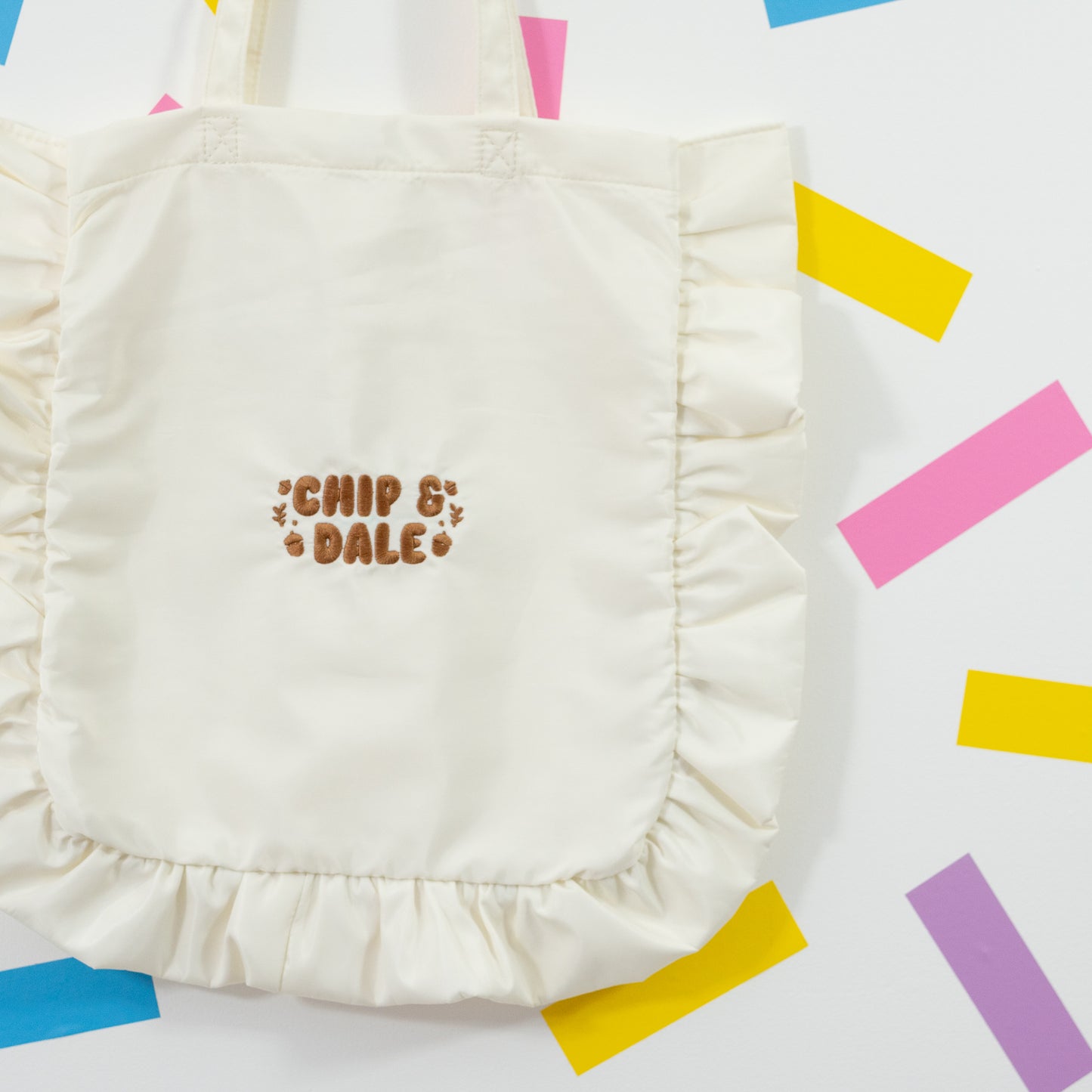 Chip & Dale Natural Embroidered Frilly Tote Bag