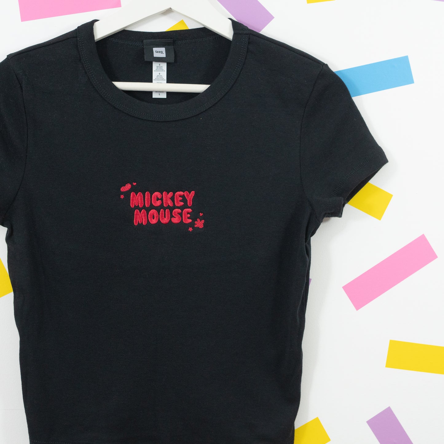 Mickey Mouse Embroidered Women's Black T-Shirt