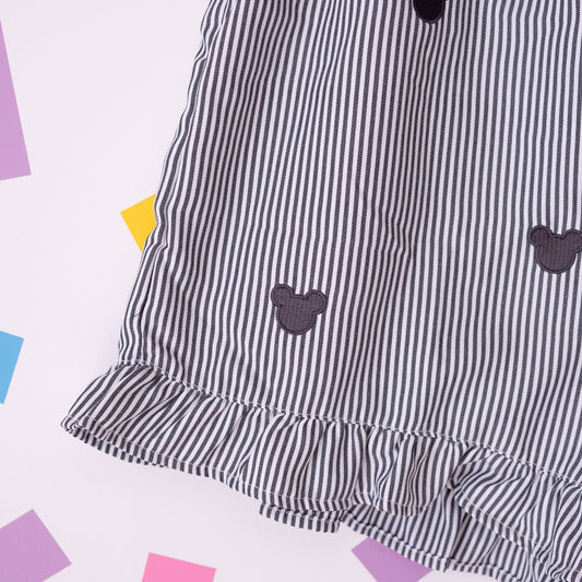 Mickey Minimal Embroidered Stripe Black Shorts
