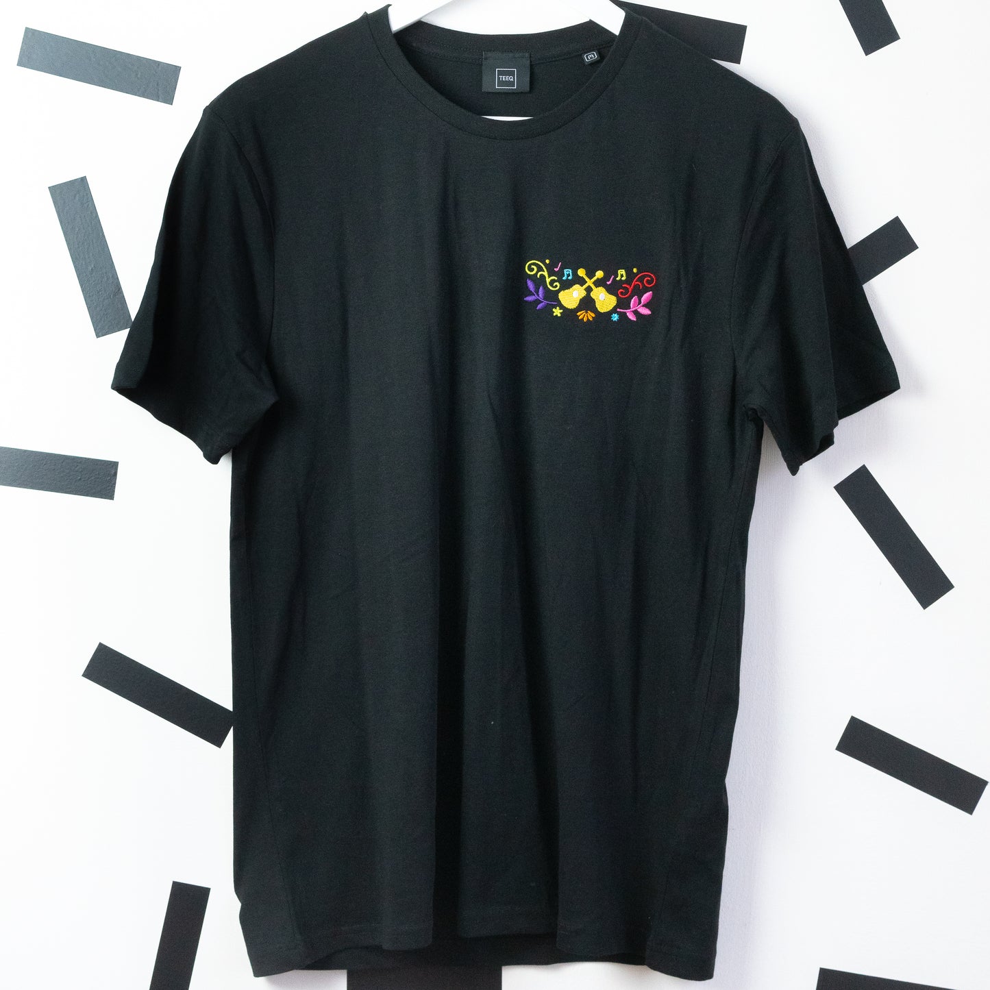 Coco Guitar Embroidered Black T-Shirt