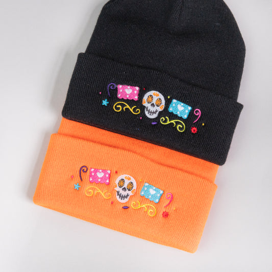 Coco Skull Embroidered Black Beanie