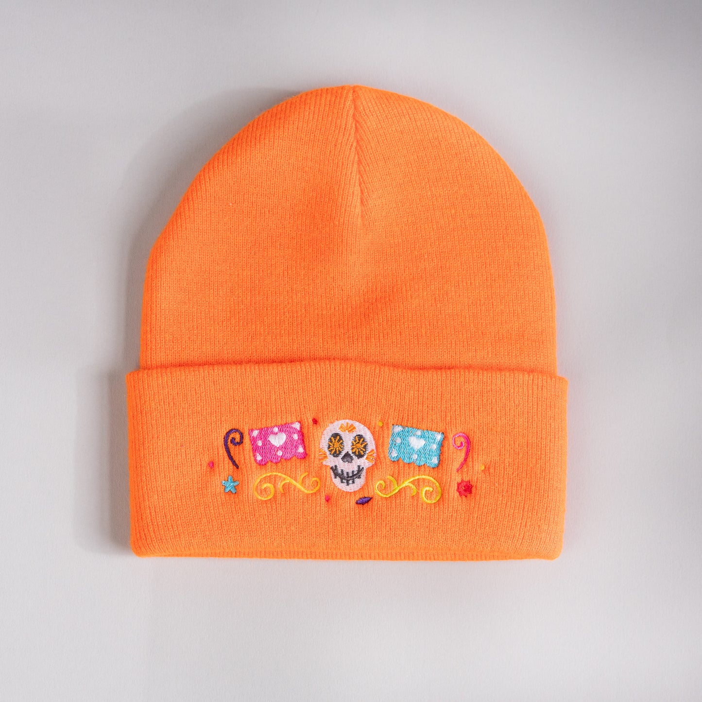 Coco Skull Embroidered Orange Beanie