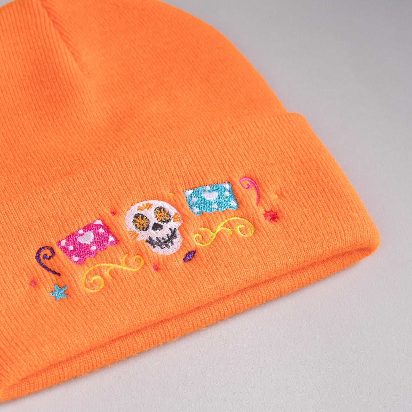 Coco Skull Embroidered Orange Beanie
