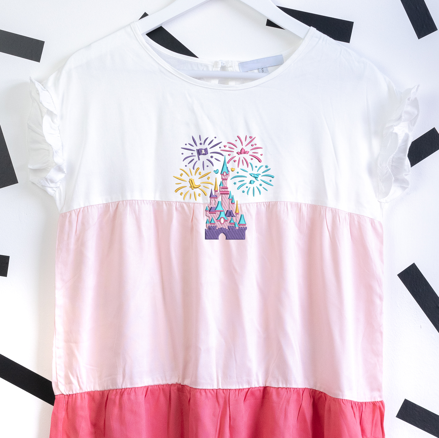 DLP Fireworks Pink Tiered Embroidered Dress