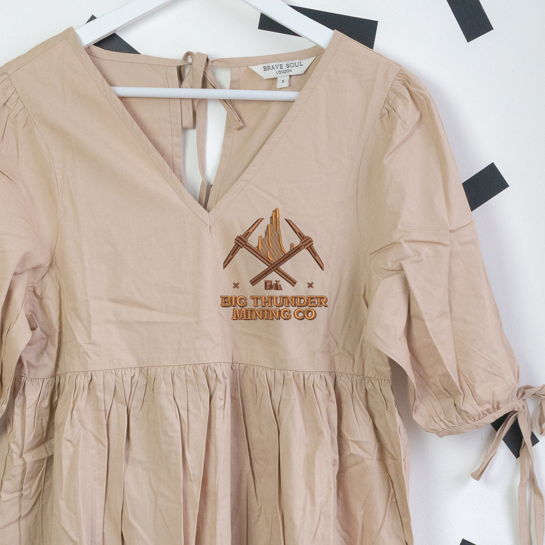 Thunder Mountain Tie Sleeve Embroidered Dress