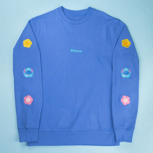 Stitch Flower Embroidered Sleeve Jumper - Bright Blue