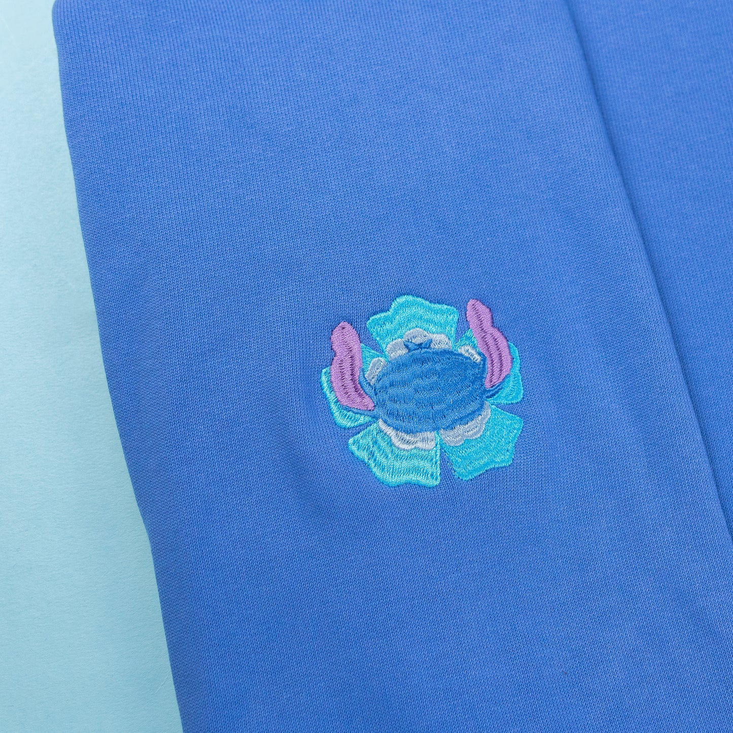 Stitch Flower Embroidered Sleeve Jumper - Bright Blue