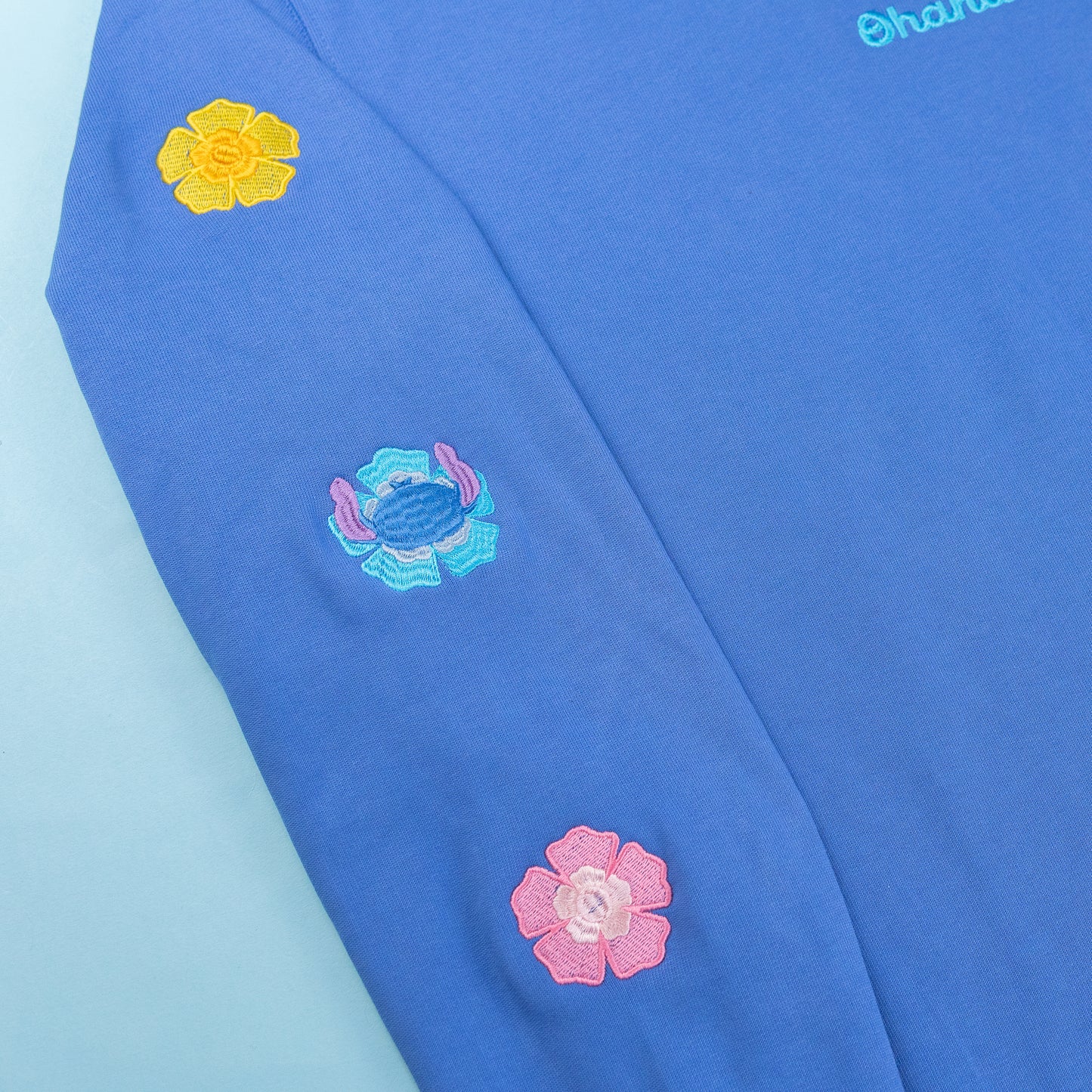 Stitch Flower Embroidered Sleeve Jumper - Bright Blue