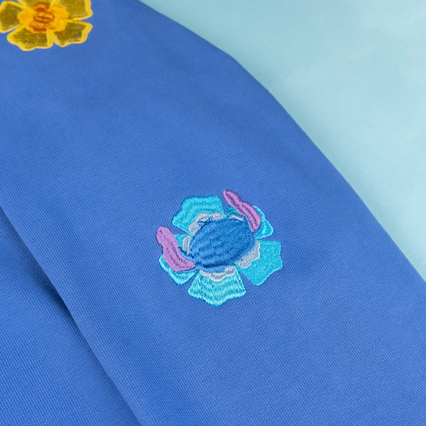 Stitch Flower Embroidered Sleeve Jumper - Bright Blue