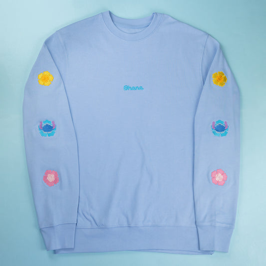 Stitch Flower Embroidered Sleeve Jumper - Light Blue
