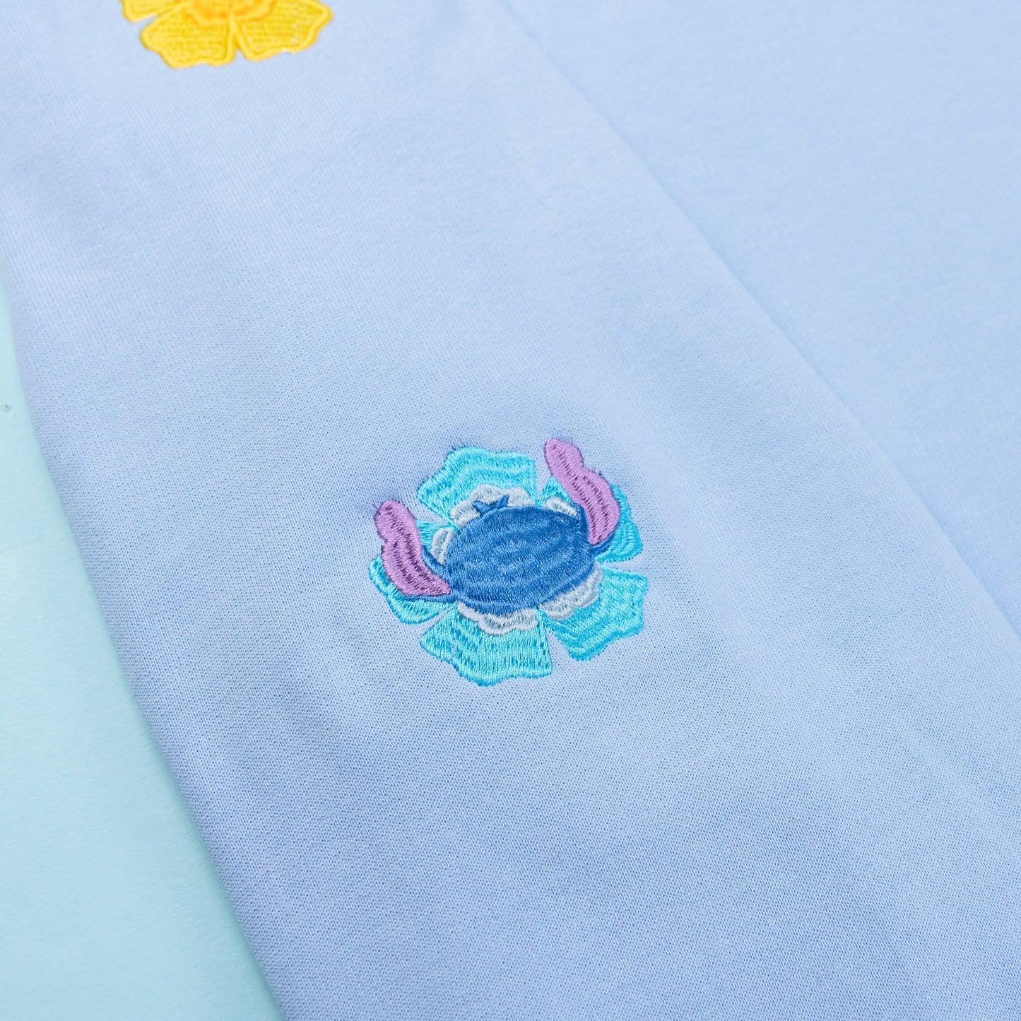 Stitch Flower Embroidered Sleeve Jumper - Light Blue