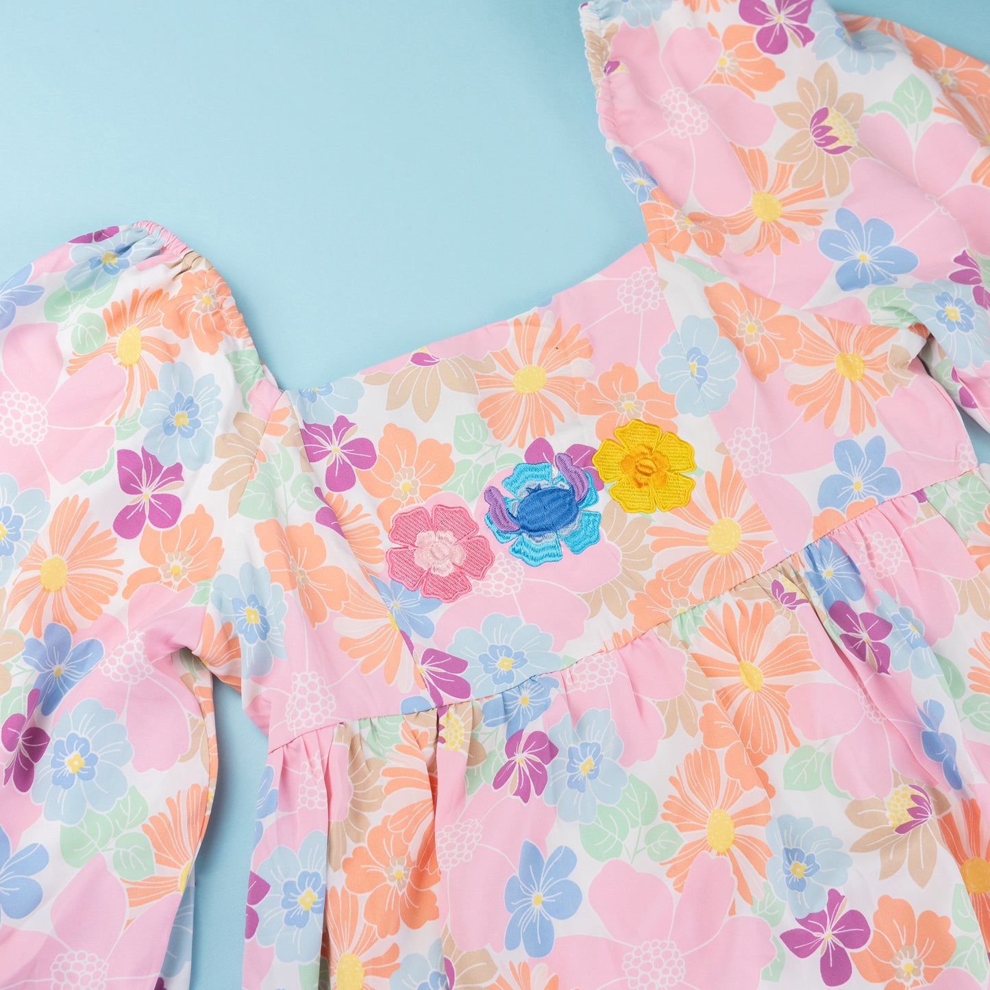 Stitch Flower Embroidered Smock Dress