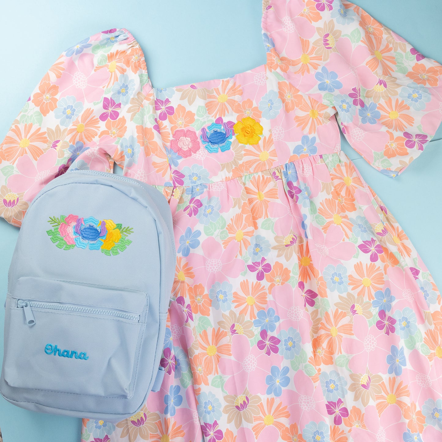 Stitch Flower Embroidered Smock Dress