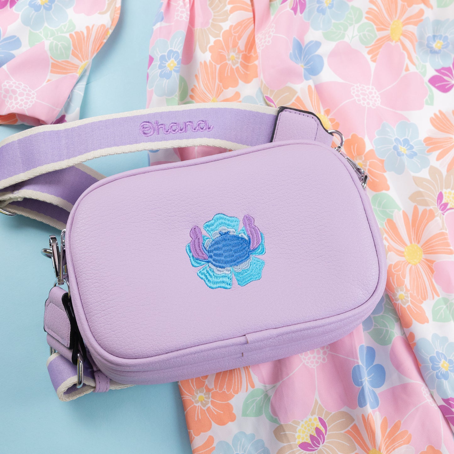 Stitch Flower Embroidered Purple Cross Body Bag