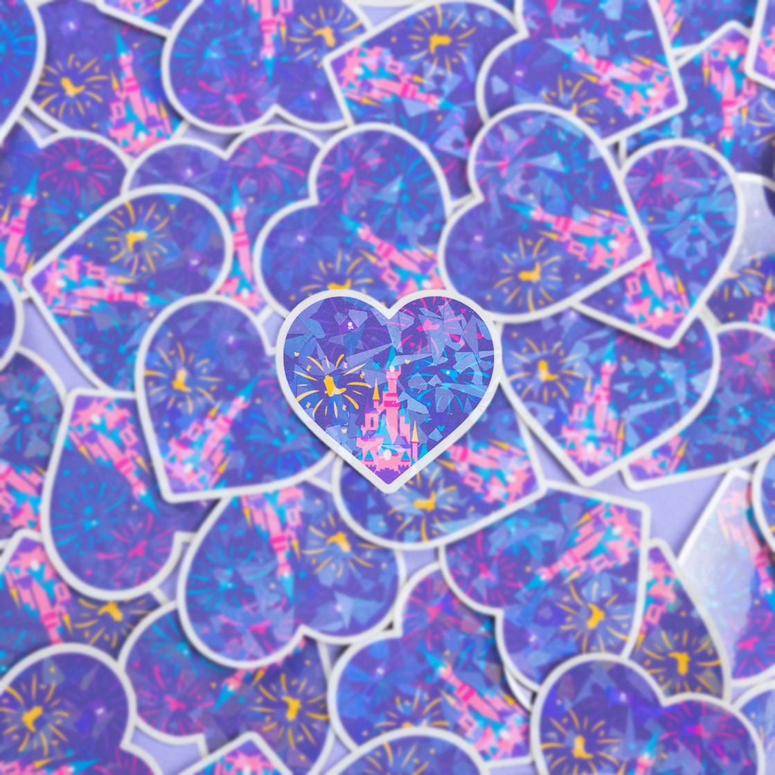 Disneyland Paris Fireworks Heart Sparkly Vinyl Stickers