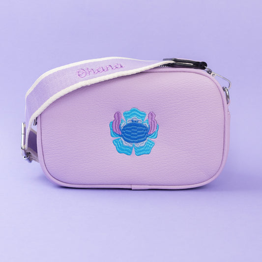 Stitch Flower Embroidered Purple Cross Body Bag