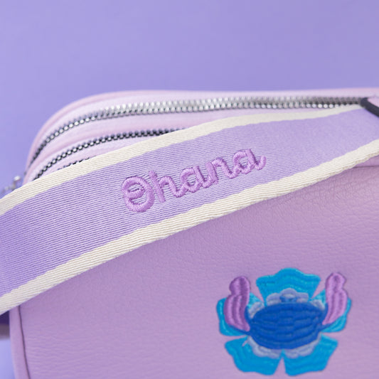 Stitch Flower Embroidered Purple Cross Body Bag
