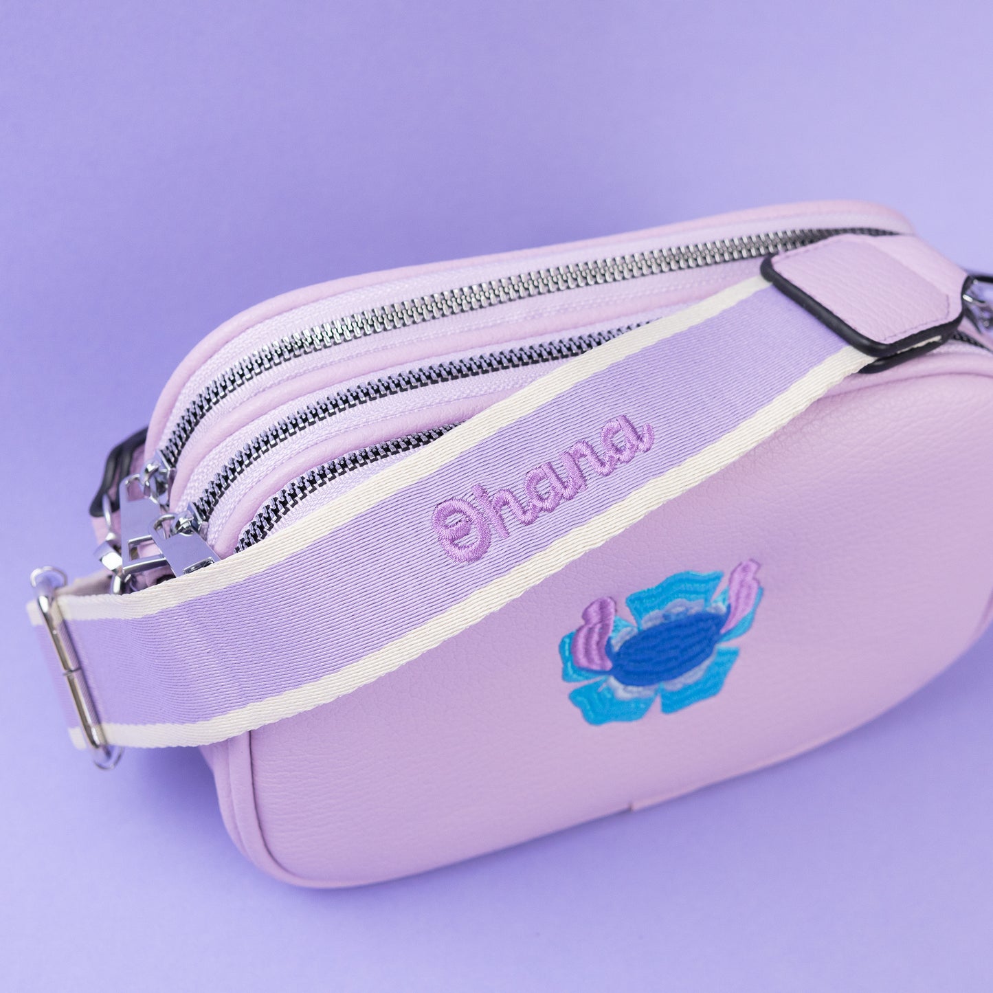 Stitch Flower Embroidered Purple Cross Body Bag
