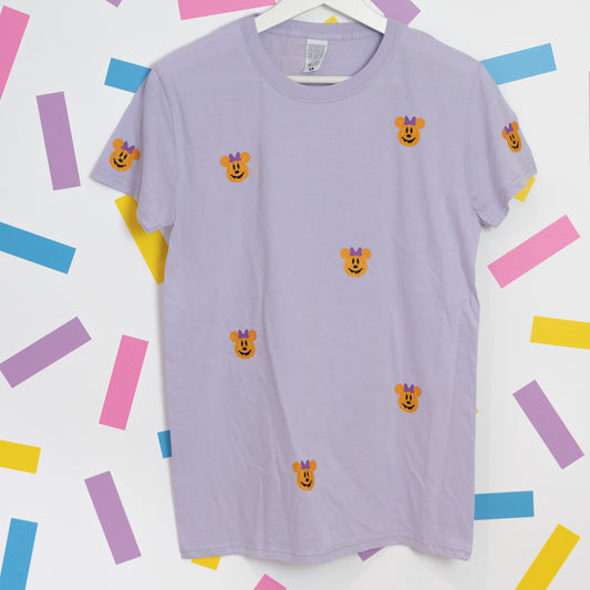 Sample - Minnie Pumpkin Pattern Printed T-Shirt - Purple