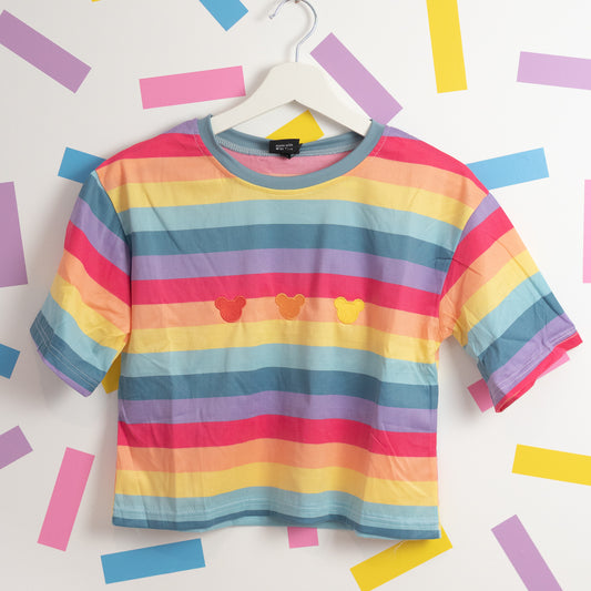 Sample - Mickey Stripe Crop T-Shirt