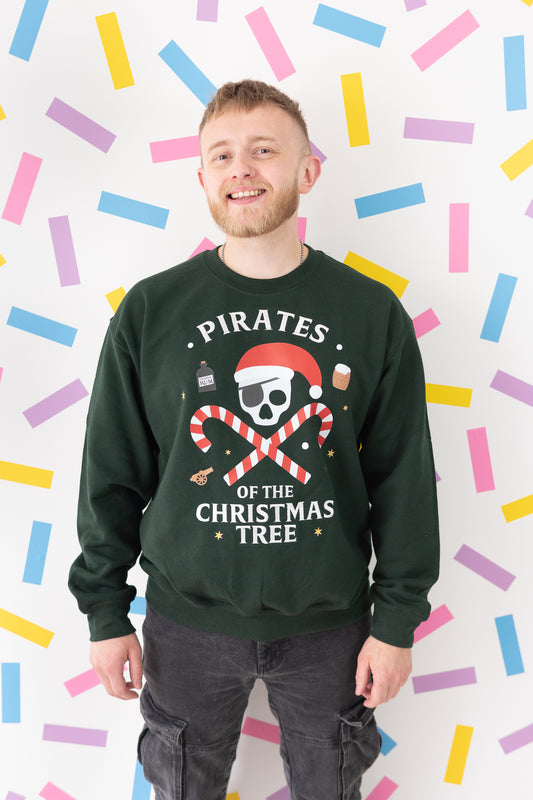Pirates of the Christmas Tree – Forrest Green Christmas Jumper