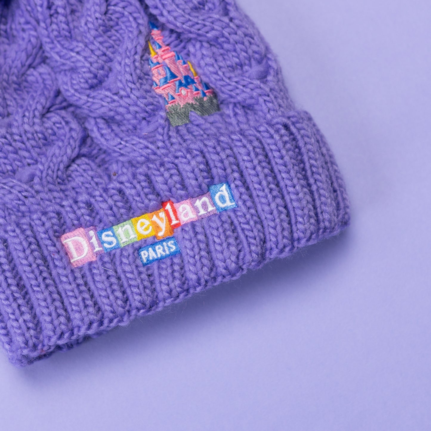 Disneyland Paris Purple Pom Pom Embroidered Beanie