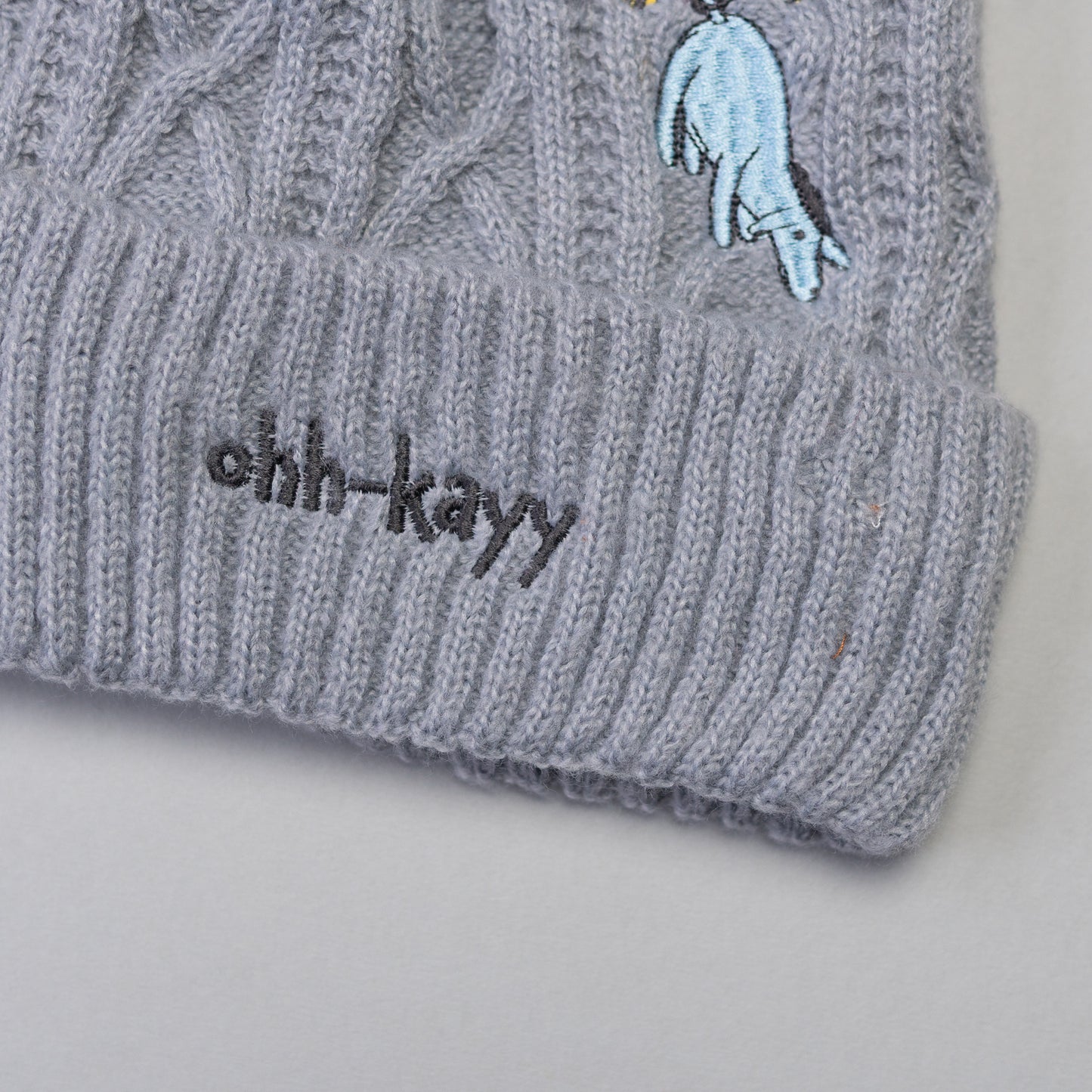 Eeyore Balloon Grey Pom Pom Embroidered Beanie