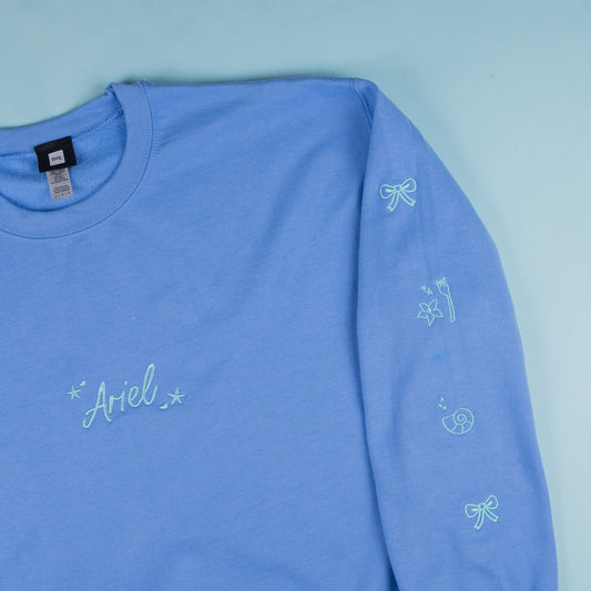 Ariel Embroidered Mid Blue Jumper