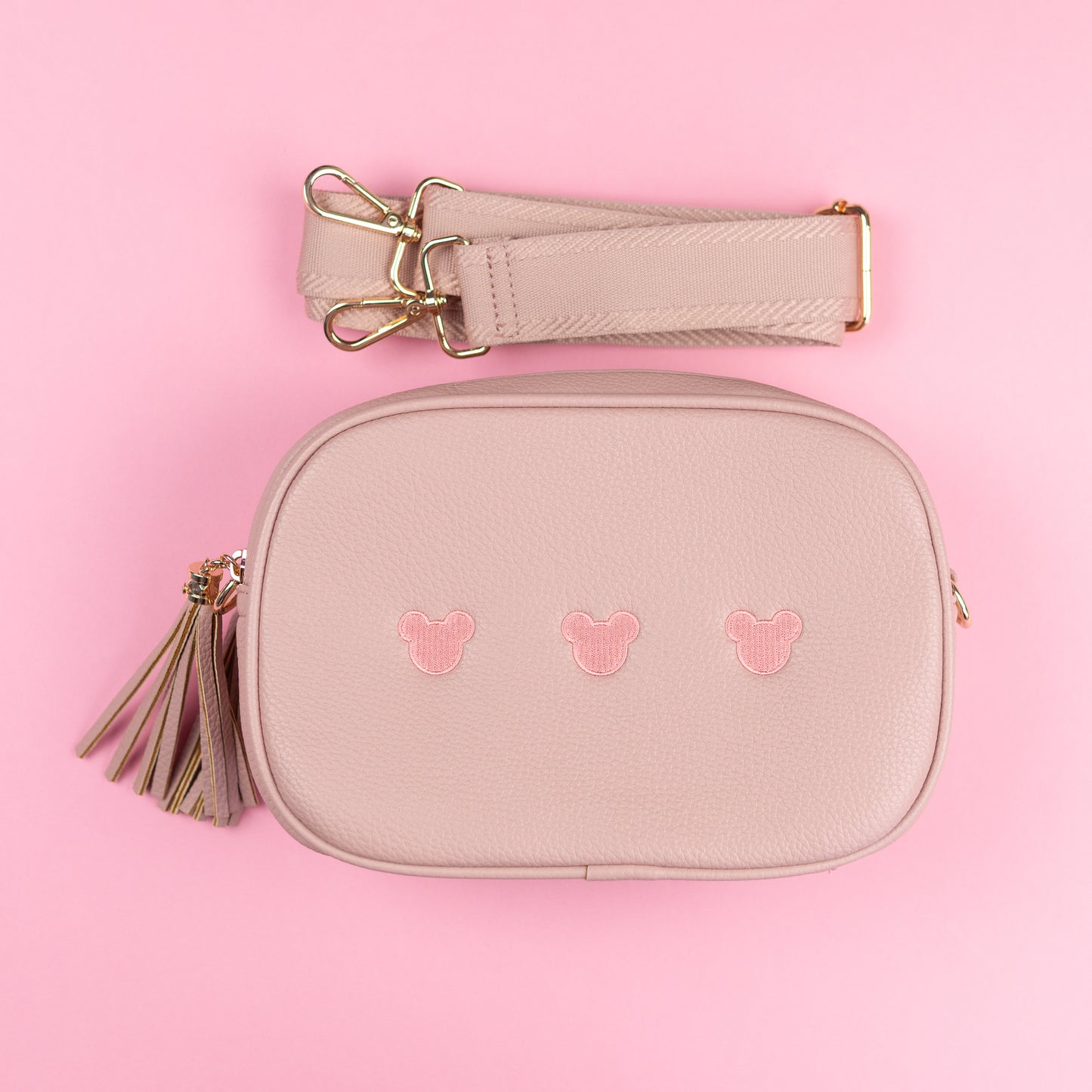 Sample - Minimal Mickey Embroidered Cross Body Bag - Pink