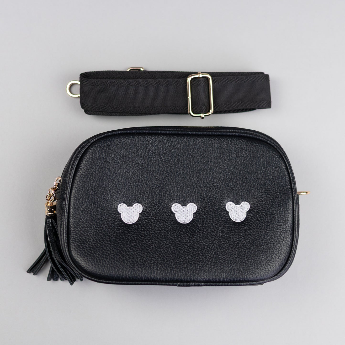 Sample - Minimal Mickey Embroidered Cross Body Bag - Black