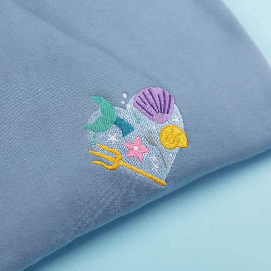 Sample - Ariel Heart Faded Blue Embroidered Jumper