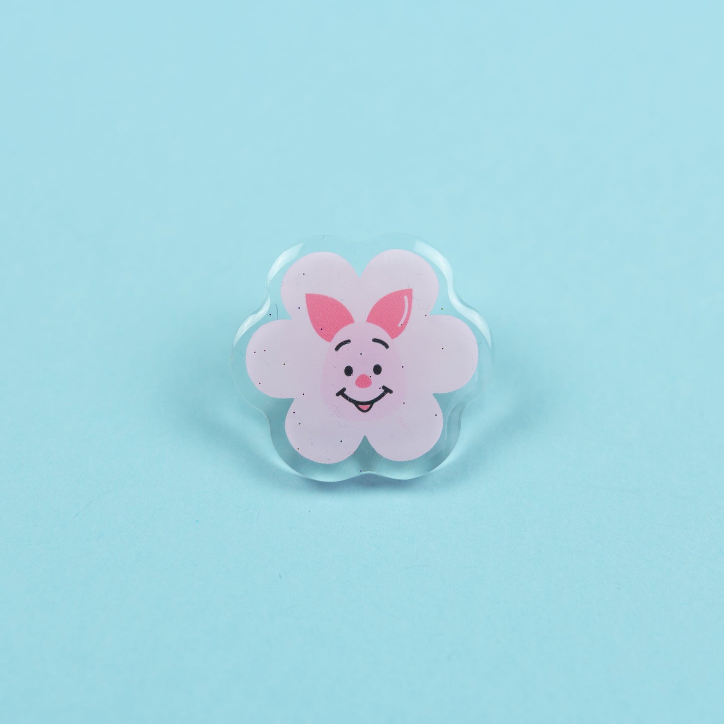 Piglet Flower Glittery Acrylic Pin