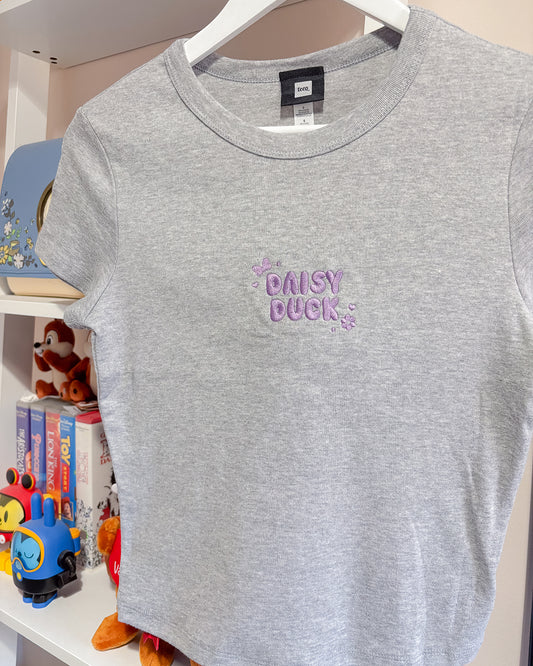 Daisy Duck Embroidered Women's Grey T-Shirt