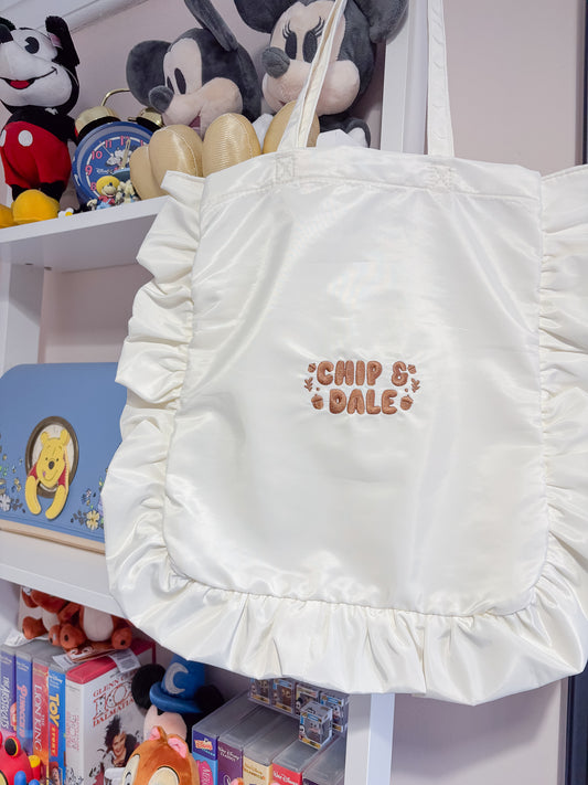 Chip & Dale Natural Embroidered Frilly Tote Bag