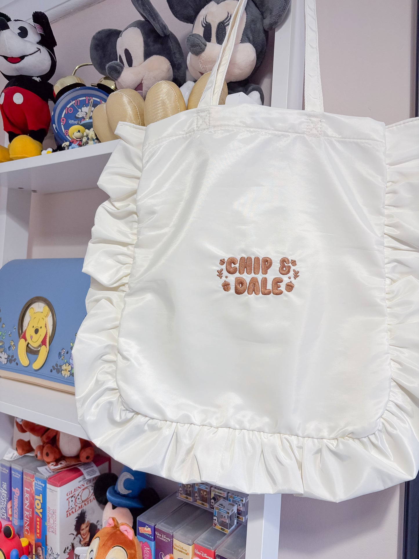 Chip & Dale Natural Embroidered Frilly Tote Bag