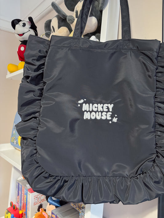 Mickey Mouse Black Embroidered Frilly Tote Bag